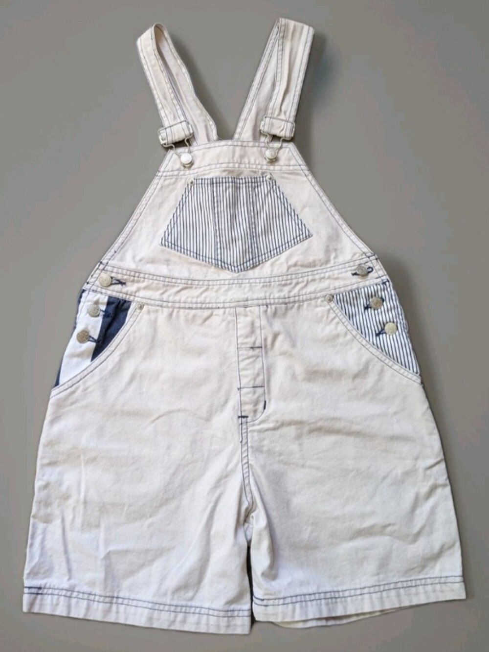 Vintage 90s Esprit Kids Shortalls Size 128 (7/8) Striped Pockets Short Overalls